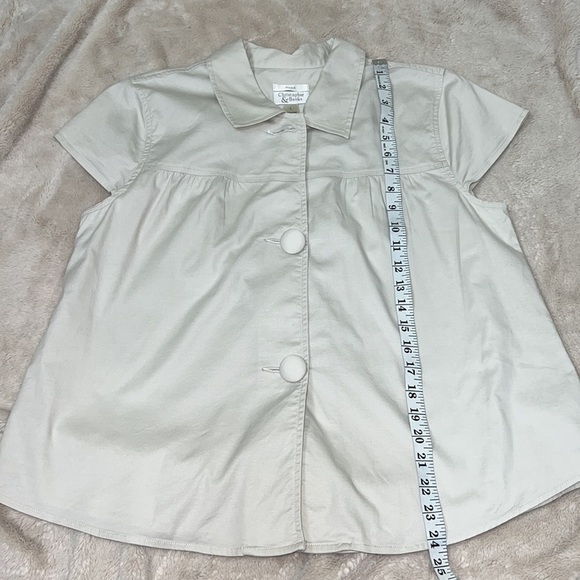 Christopher & Banks Short Sleeve Cap Sleeve Large Button Beige Top Shirt - Large - Picture 9 of 10